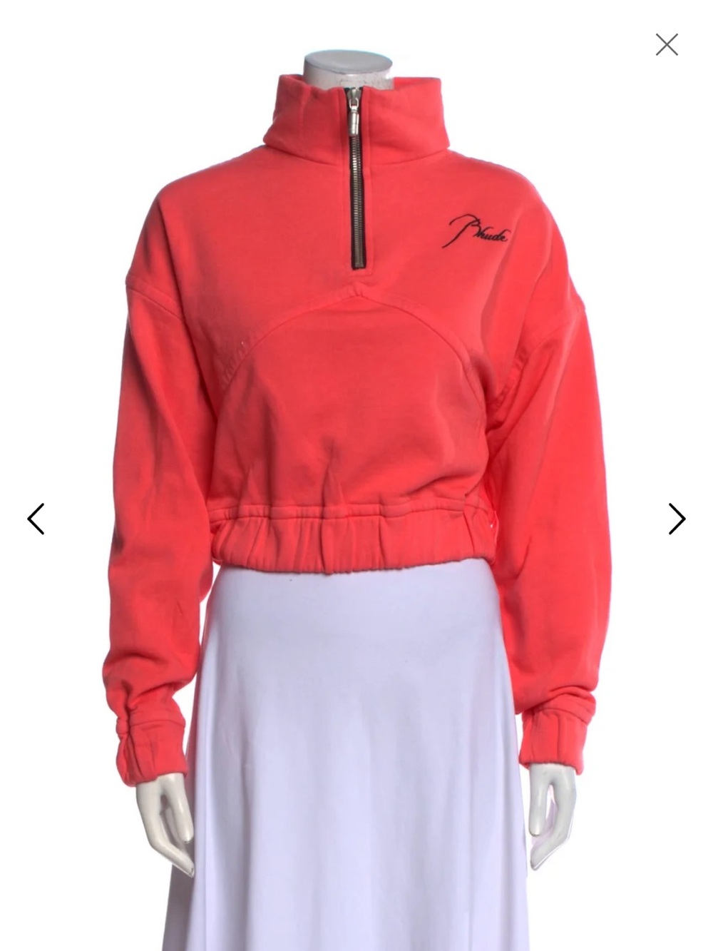 Rhude Cropped Half-Zip Sweatshirt in Coral Pink